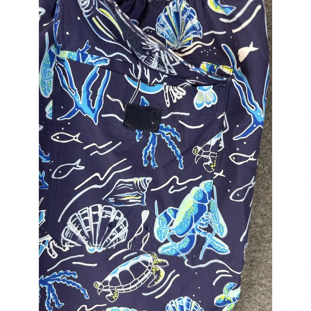 Vineyard Vines Men 3XB Navy Sea Life Lobster Turtle Lined Swim Trunks Cruise EUC